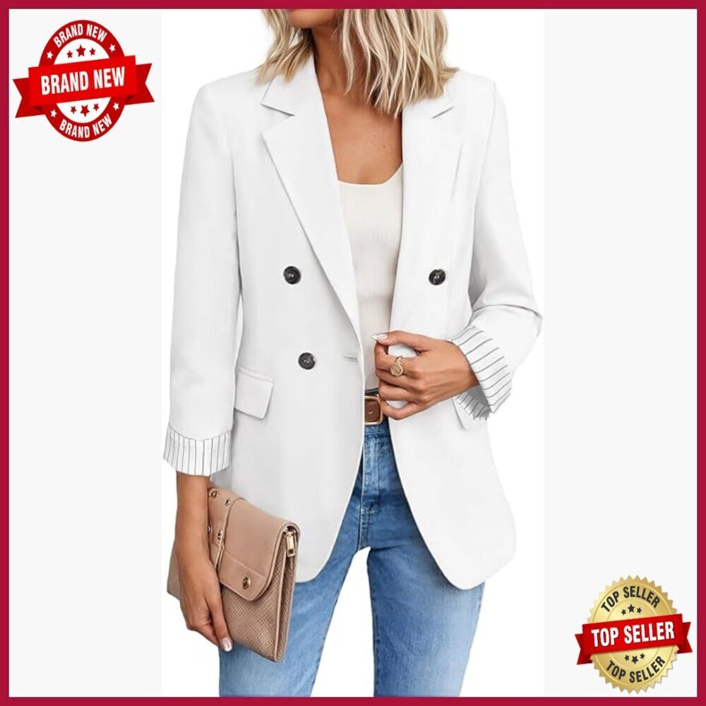 Lightweight Tweed Blazer 3/4 Sleeve Business Casual Jacket with Pockets